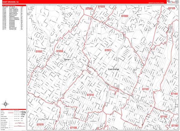 East Orange Zip Code Wall Map